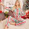 Autumn Women Christmas Pajamas Lounge Set Colorful Stripes Christmas Hat Printed Tops and Pants Loose 2 Piece Loungewear Outfits