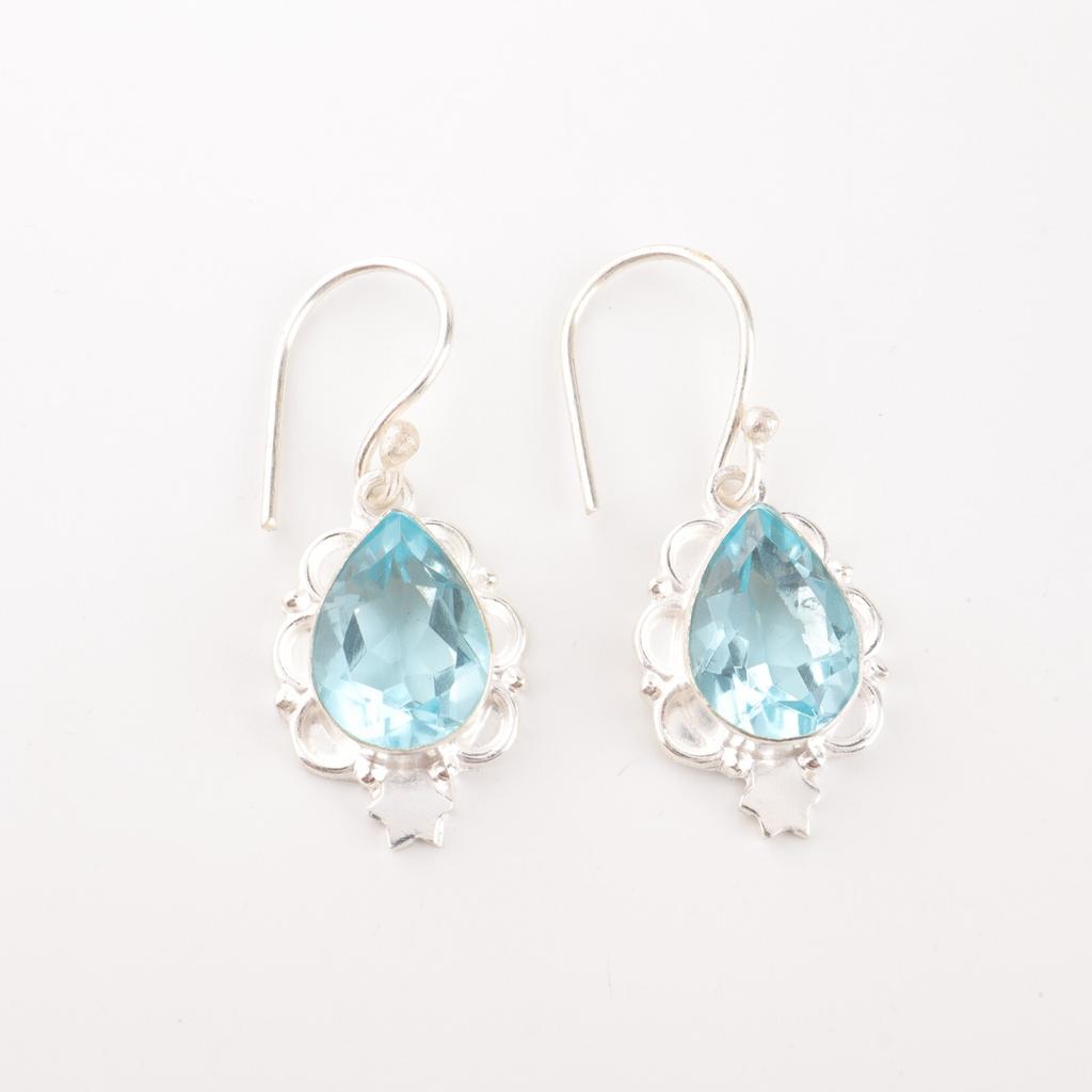 Небесно-голубой топаз драгоценный камень 925 стерлинговое серебро ручной работы ювелирные изделия серьги-крючки EE-163-8