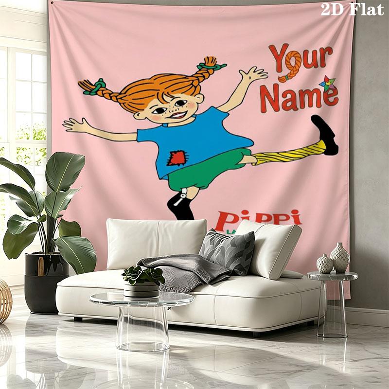 Pippi Longstocking Custom Name Wall Tapestry Aesthetic Wall Hanging Printed Fabric Blanket Decorative Tapestries for Bedroom Living Room Home Decor
