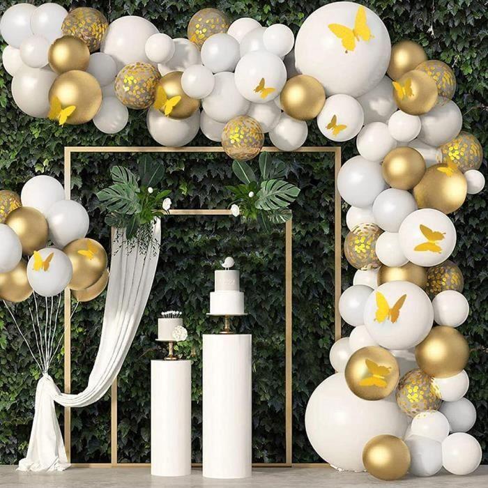 Guirlande de Ballon Or Blanc pour Anniversaire Fête Arche Ballon Guirlande Noël Fête de Fin d'Année Mariage