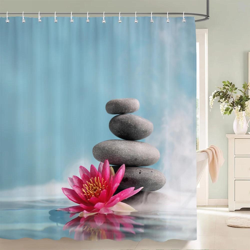 3D Flower Bamboo Pebble Water Green Plant Shower Curtain Waterproof Polyester Curtain Home Decoration