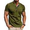 Summer Men's Henry Collar T-Shirts Solid Color Short Sleeve Tees Tops Men