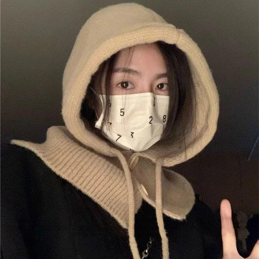 Вязаная шапка-бини на шнурке, теплая манишка-воротник, капюшон, удобный шарф, балаклава, шапки, студент