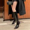 YX новые тонкие сапоги квадратный носок тонкий каблук боковая молния лакированная кожа но до колена женские железный носок высокий каблук короткие сапоги высокие сапоги