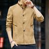 Новая куртка Повседневная свободная куртка мужская весна и осень стоячий воротник мужской тренчкот стираный хлопок красивое простое пальто