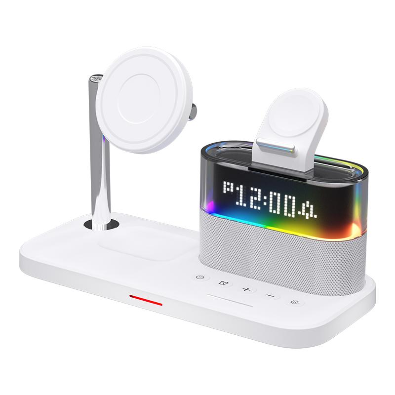 5 in 1 Wireless Charging Phone Holder Earphone Charger Multifunctional RGB Light Stong Magnetic Digital Alarm Clock
