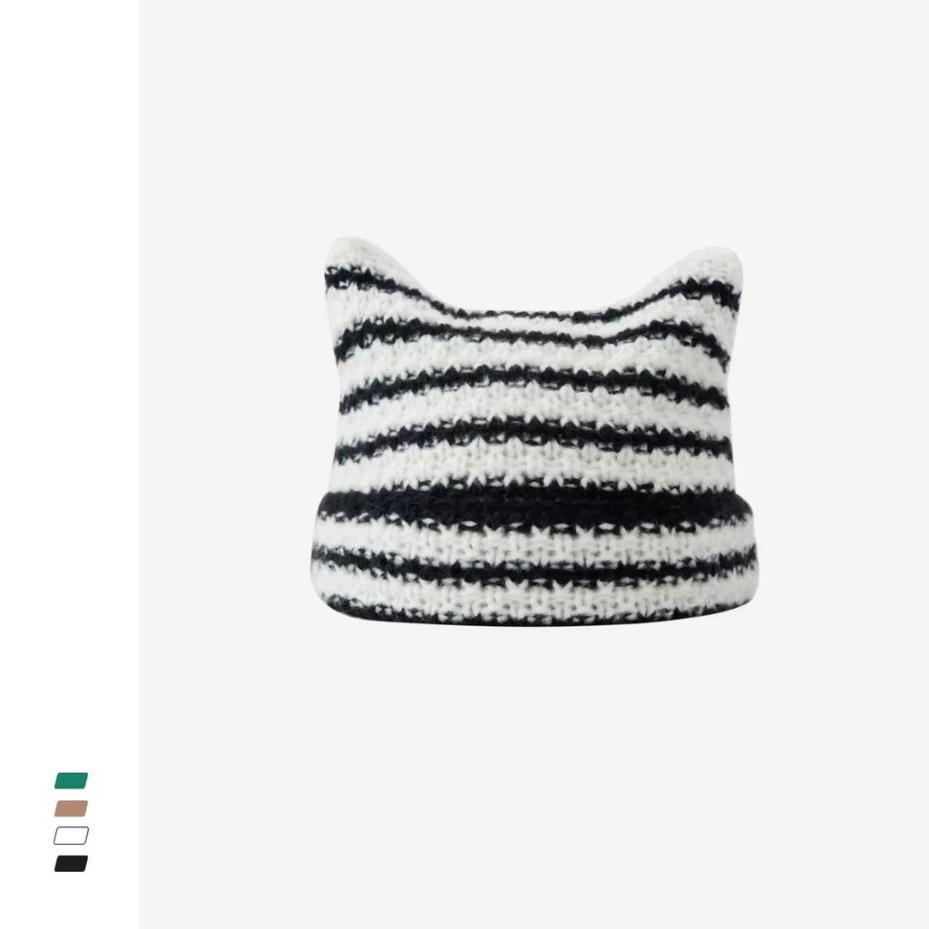 Hairball ins little devil striped knitted wool hat punk wind cat ears cute pointed hat curled edge cold hat