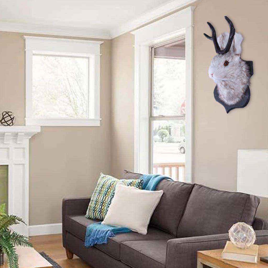 Antlers Rabbit Head Wall Hangings 3D Animal Taxidermy Abstract Sculpture Jewelry Wall Mounted Hook for Key Organization