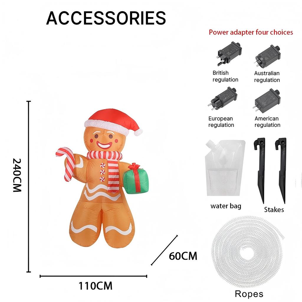 7.87FT Yard Party Decoration Inflatable Gingerbread Man Candy Cane Gift Box Toy LED Xmas Supplies Home Ornament Christmas Gift