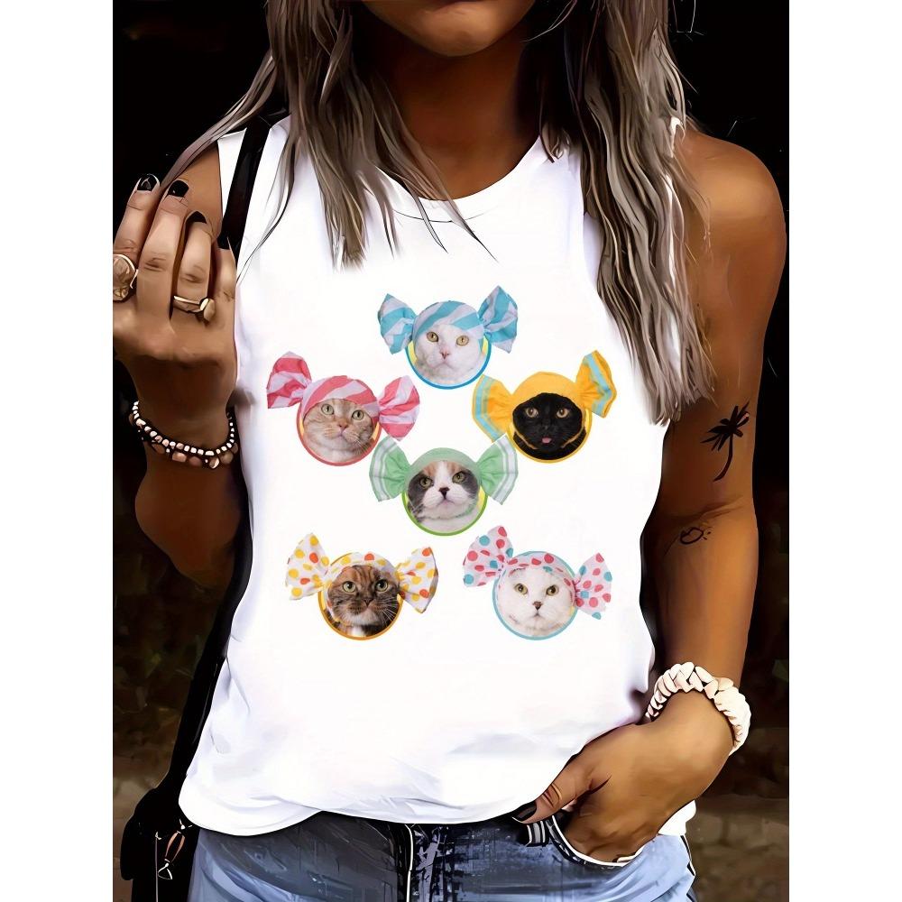 2025 Лето Повседневная женская футболка без рукавов с красочным принтом букв, женская жилетка, городская уличная женская модная майка