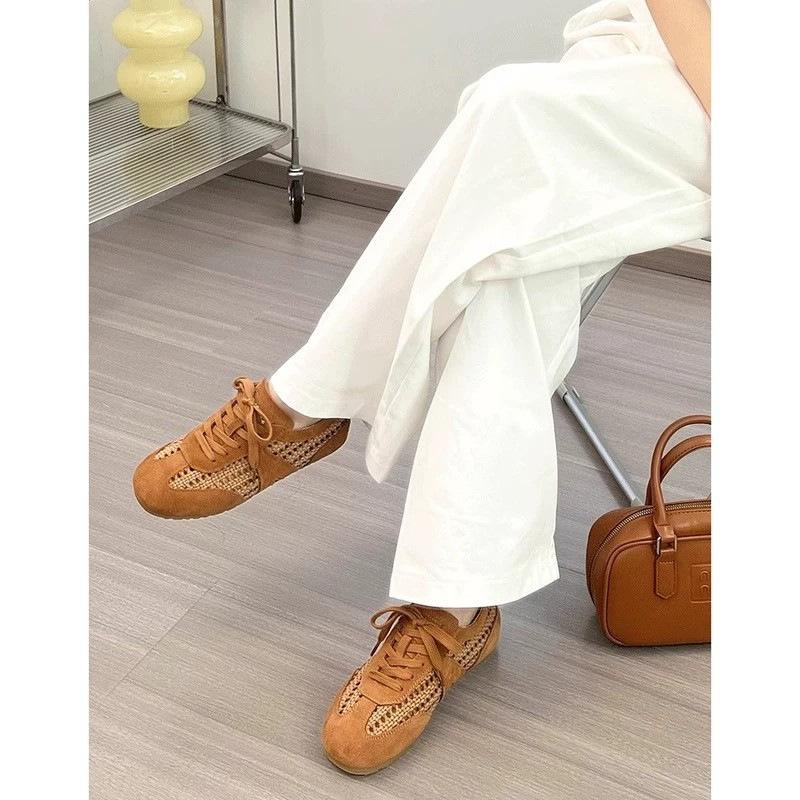 Летняя плетеная обувь Dexun ins тренд 2025 новая ретро расслабление ручная работа плоская повседневная спортивная обувь женская обувь