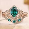 Кольцо-корона принцессы Sanjie из розового золота с изумрудом-каплей и бриллиантом