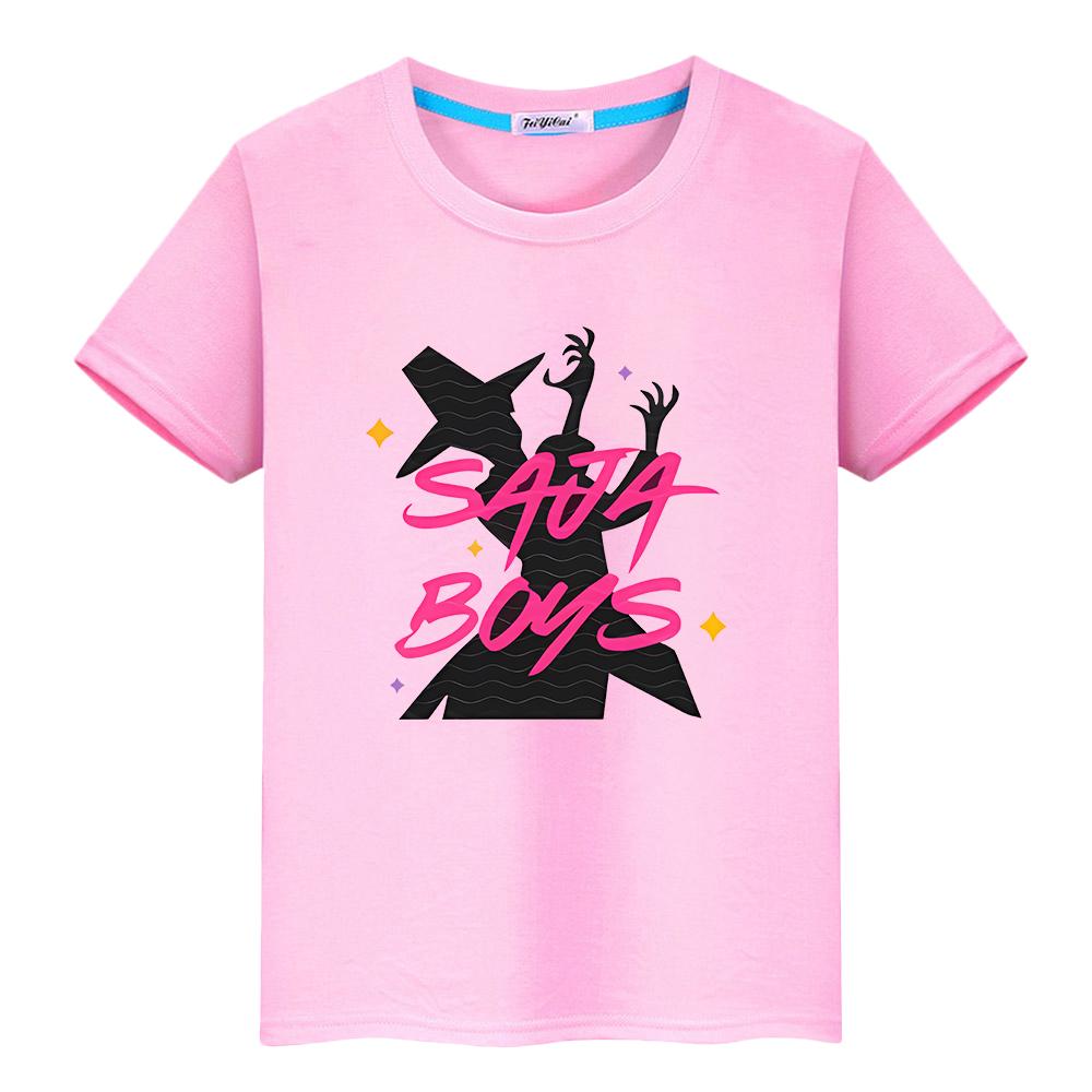 Saja Boys Kawaii Tees Kpop Demon Hunters Print 100%Cotton T Shirt for Kids Boy 10year Cute Tops Anime Short Y2k  Girls Clothes
