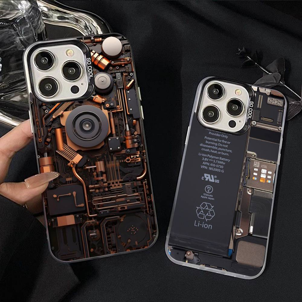 Креативный чехол для телефона с рисунком печатной платы Для iPhone 17 Air 16 15 14 11 12 13 Pro Max Plus X XR XS Цветной Серебристый Жесткий Чехол