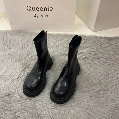 Круглый носок, молния, современные ботинки, весна/осень, квадратный каблук, высококачественные женские туфли, средний каблук, однотонные, сексуальные женские ботинки