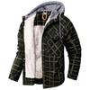Men's Quilted Lined Button Down Plaid Shirt Add Velvet To Keep Warm Jacket With Hood