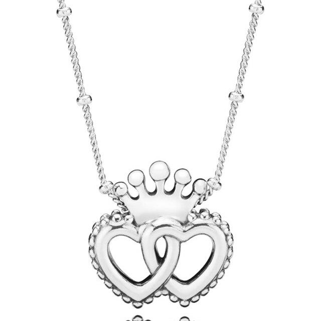Сверкающее ожерелье Infinity Collier United Regal Crown Hearts с цветком ромашки для стерлингового серебра 925 пробы, очаровательные модные ювелирные изделия своими руками