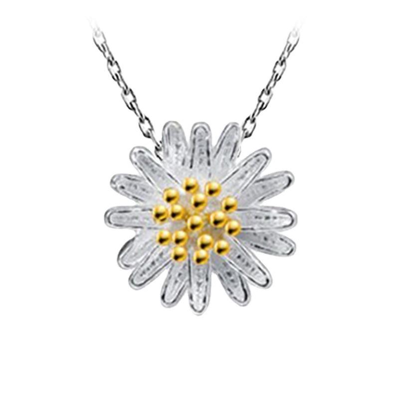 Weihua, Little Daisy Sunflower Necklace Femininity Small Fresh Sunflower Chrysanthemum Silver Plated Pendant