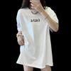 2025 Summer Cotton T-shirt Short-sleeved Student Lazy Print Medium and Long T-shirt Women