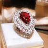 Элегантное щедрое кольцо с каплями голубиной крови, полностью бриллиантовое, женское, серебряное, с темпераментом, кольцо с красным бриллиантом, для вечеринки, свадьбы, подарок на день рождения