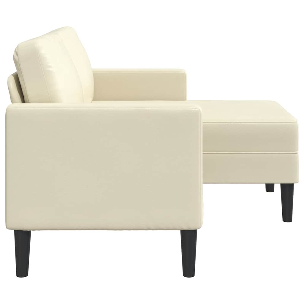 2 Seater L Shaped Sofa with Chaise Longue Cream 125 cm Artificial Leather
