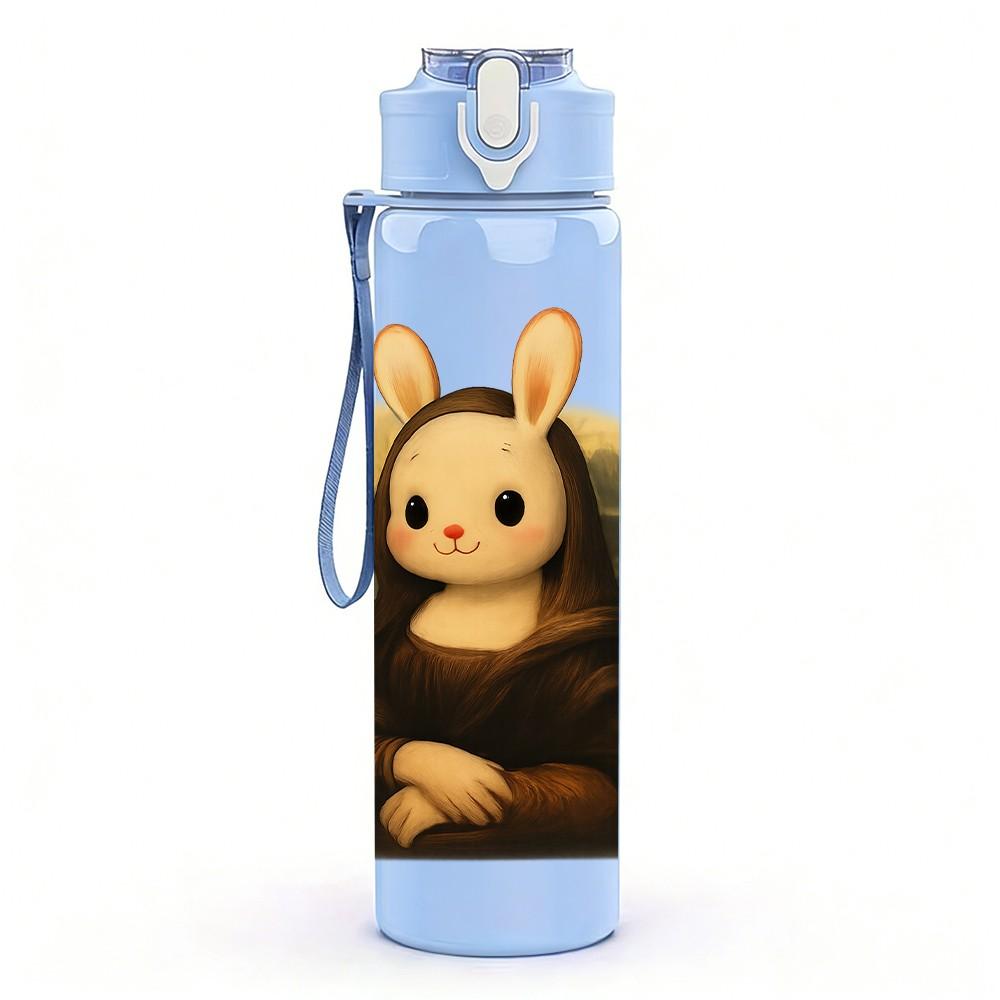 1PC Nun Rabbit Cute Character Print 750ml Color Plastic Sports Water Bottle Leakproof Flip Straw Lid Suitable for Sports Office Home Use