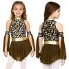 Girls Cave Costume Dress with Built-in Crotch Briefs Mock Neck Sleeveless Metallic Gloss Leopard Print for Cosplay