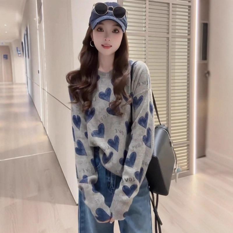 Atmosphere Women's Top Knitted Sweater Loose Love Early Autumn Lazy Style Fashion Age-reducing Pullover Women