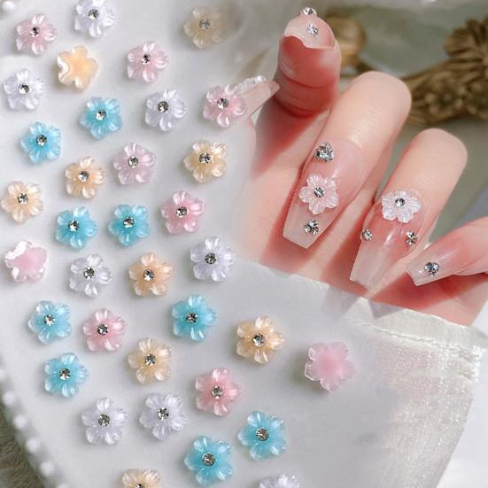 30Pcs/Pack Flower Lovely Charms Colored Shiny Rhinestones Nail Resin Craft DIY Nail Art Accessories 3D