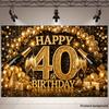 2D 40th Birthday Party Backdrop, Black & Gold Theme with Champagne Bottles for Party Decor