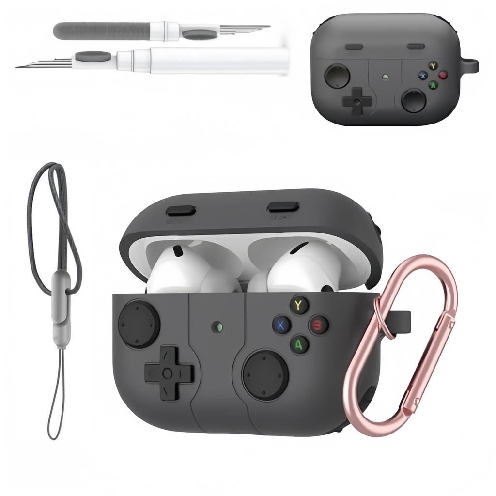 Для чехла для Airpods Pro 3 с брелоком Мягкий силиконовый защитный чехол-накладка с дизайном классической игровой консоли для Airpods Pro 3 (черный)