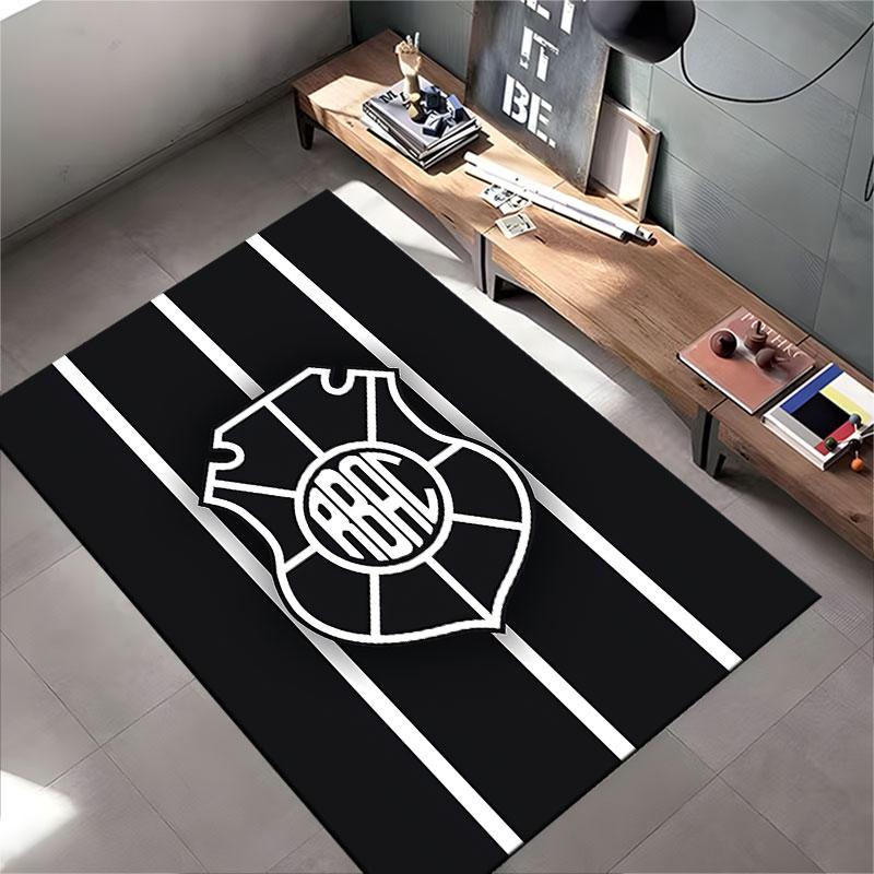 Black Striped Carpet with Emblem suitable as a non-slip mat for the living room or bedroom sofa
