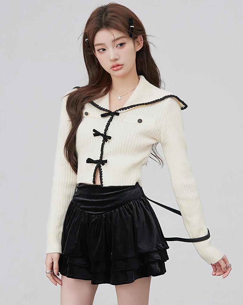 TOWYYO Длинный Большой Короткий Корейский Французский Бежевый Женский Кардиган, Рукав, Лента, V-образный вырез, Полосатый, Милый, Воротник, Длина, Мода, Весна/Осень, Стильный,