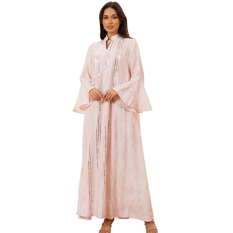 Elegant Sequin Embroidered Muslim Women's Robe - Middle Eastern Style Long Dress
