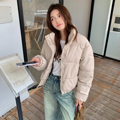 Женская короткая куртка из ПУ с хлопковым наполнителем, женская, 2025, зимняя одежда, новая американская повседневная куртка-пуховик свободного кроя со стойкой, утолщенная куртка