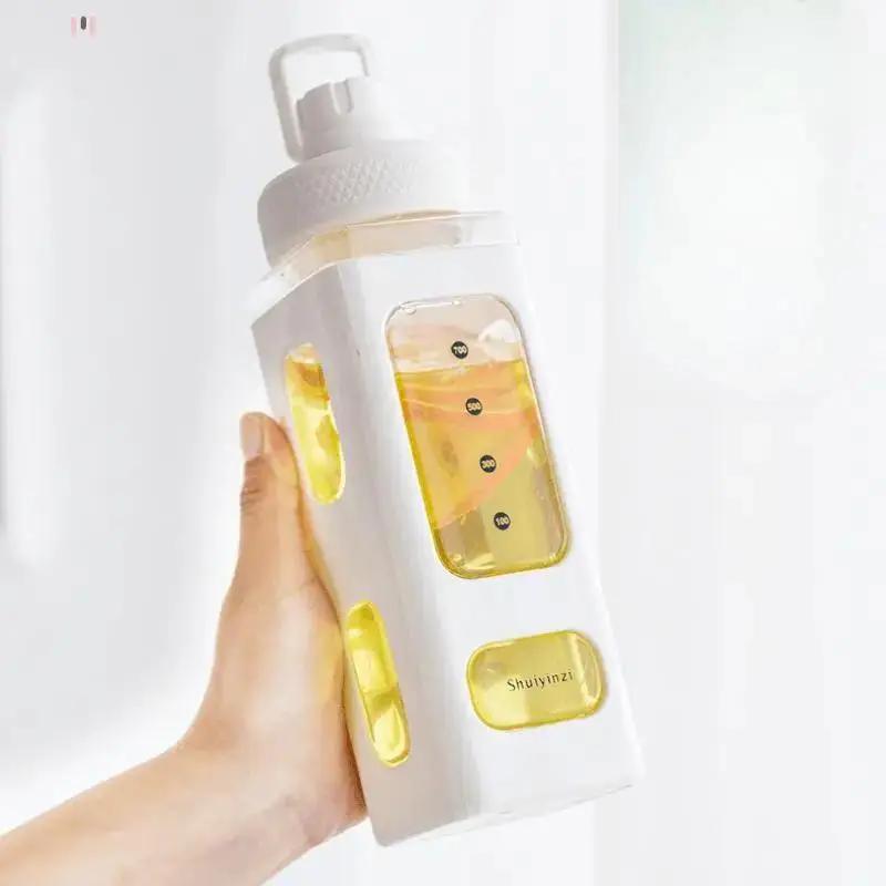 Новая летняя бутылка для воды 700/900 мл с соломинкой, прозрачная шкала, пластиковая, портативная, школьная, для питья, студенческая, для сока, чая, воды