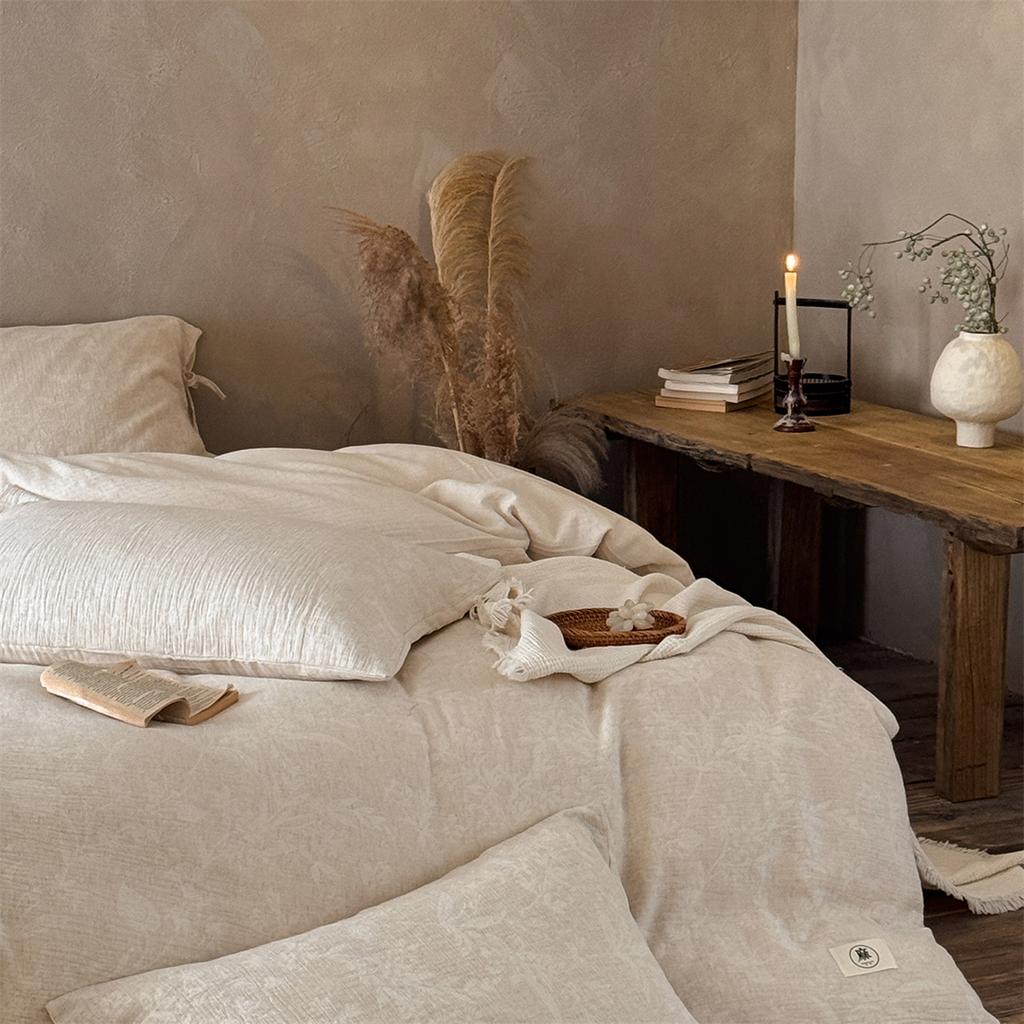 Advanced cotton linen plain color retro floral color woven jacquard four piece set - Chunshan Collection