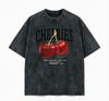 2026 new Vintage Washed Black Tshirt Rainbow Letter Cherry Print Casual Short Sleeve Tee