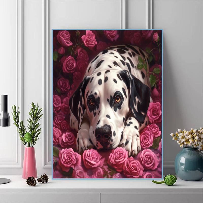 Dalmatian and roses Pattern 3pcs 100% Round Full Drill 5D DIY Diamond Painting Embroidery Cross Stitch Rhinestone Décor