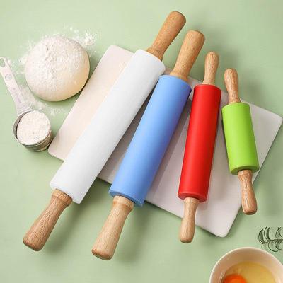 Силиконовая скалка с ручкой из массива дерева - Антипригарный кухонный инструмент для пельменей и выпечки