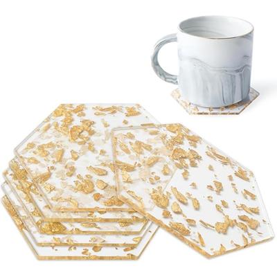 4 шт. подставки под чашки из золотой фольги, акриловые подставки под напитки, акриловый декор для столешницы, минималистичные подставки под чашки, бар, кухня, украшение для дома