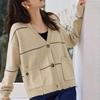 Striped Cardigan Sweater for Women Autumn and Winter Korean Version V-neck Loose and Lazy Style Top Coat Versatile Knit Cardigan