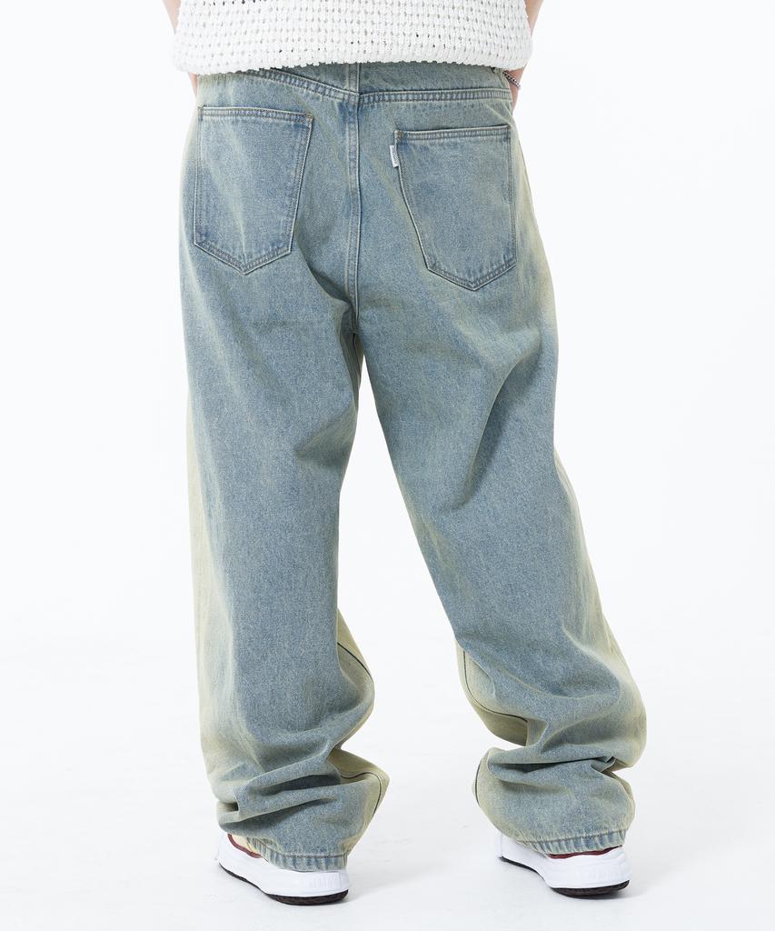 CONTROBANAL3 Seam-Line Washed Wide Denim Pants [Pale Blue]