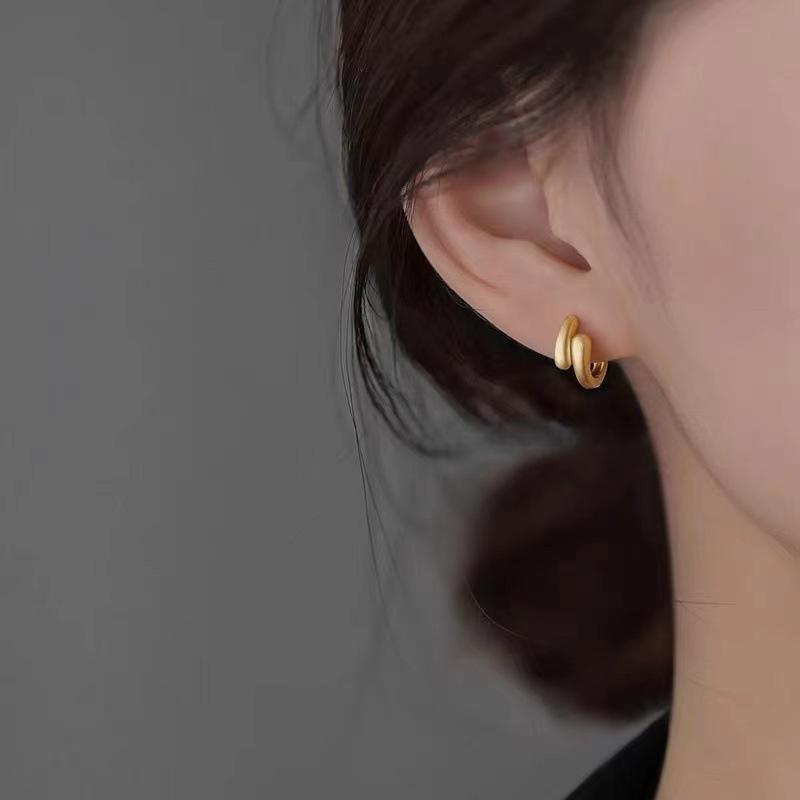 Real 925 Silver Frosted Round Hoop Earrings For Women Classic Fine Jewelry Niche Advanced Accessories