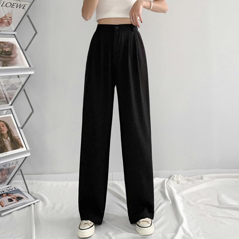 Модные повседневные широкие длинные брюки, новинка 2024 года, офисные брюки с высокой талией, женские прямые свободные брюки с драпировкой, летние тонкие однотонные простые брюки 2705