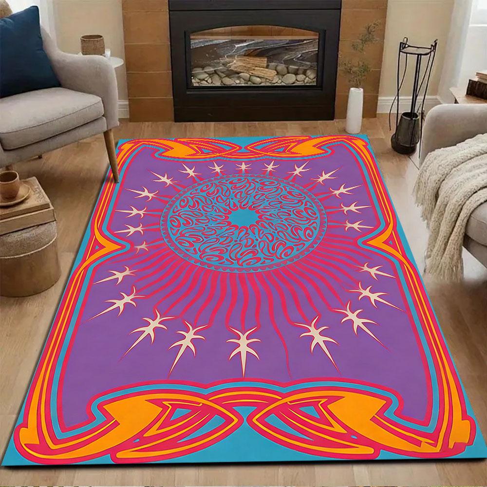 Psychedelic Sunburst Pattern Rug Patterned carpet, non slip mat suitable for living room and bedroom sofas