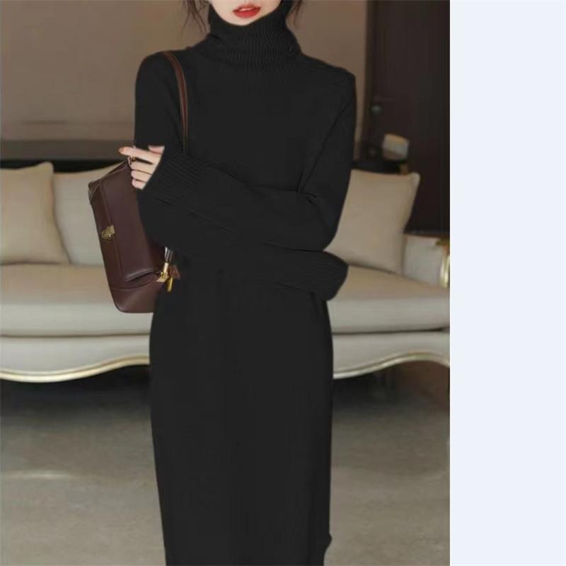 Пальто, юбка-водолазка, детская осенне-зимняя длинная свободная темпераментная, с дизайнерским вязаным базовым платьем