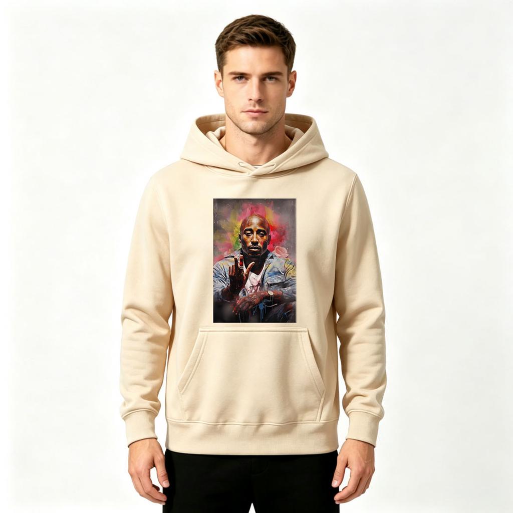 Men's Hip Hop Rapper Portrait Print Pullover Hoodie Casual Long Sleeve Sweatshirt for Daily Wear