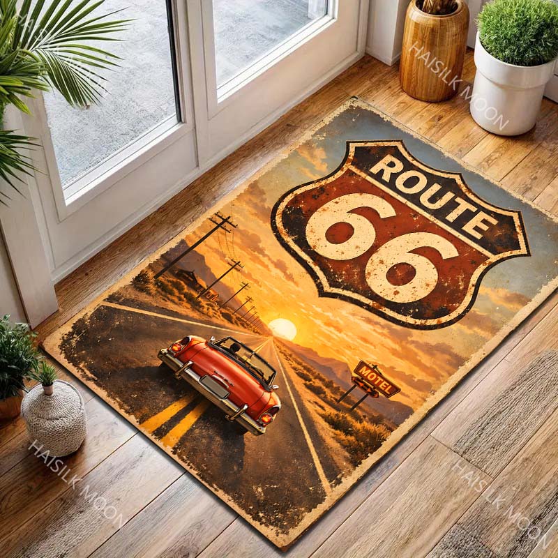 Старинный знак Route 66 закат кабриолет Ковер с принтом для гостиной спальни дивана домашнего декора Рус Нескользящий коврик для пола Роскошный подарок