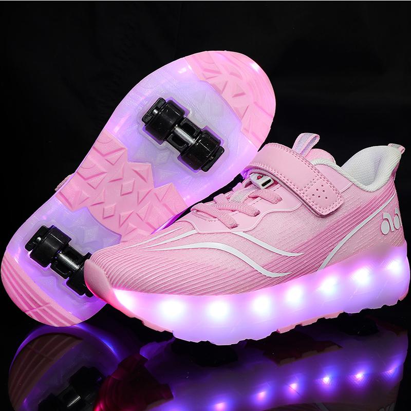 BoyS Four-wheeled Charging Flat-shaped Shoes LED Lamp Shoes Runaway Shoes Roller Skating Sports Shoes Girl Skates